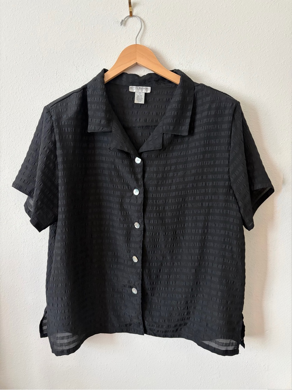 Vintage Allyson Whitmore Black 100% Silk Blouse Sz L Shoulder Pads